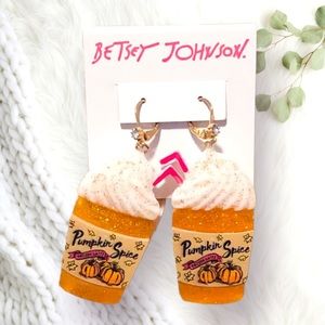 Betsey Johnson pumpkin spice latte dangle earrings glitter fall jewelry